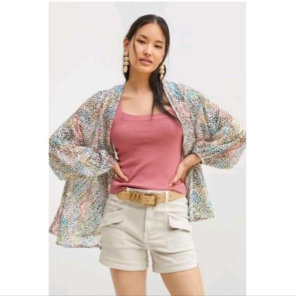 Multicolor Spotted Leopard Animal Print Kimono Cover-Up Summer‎ Beachy Silky OS